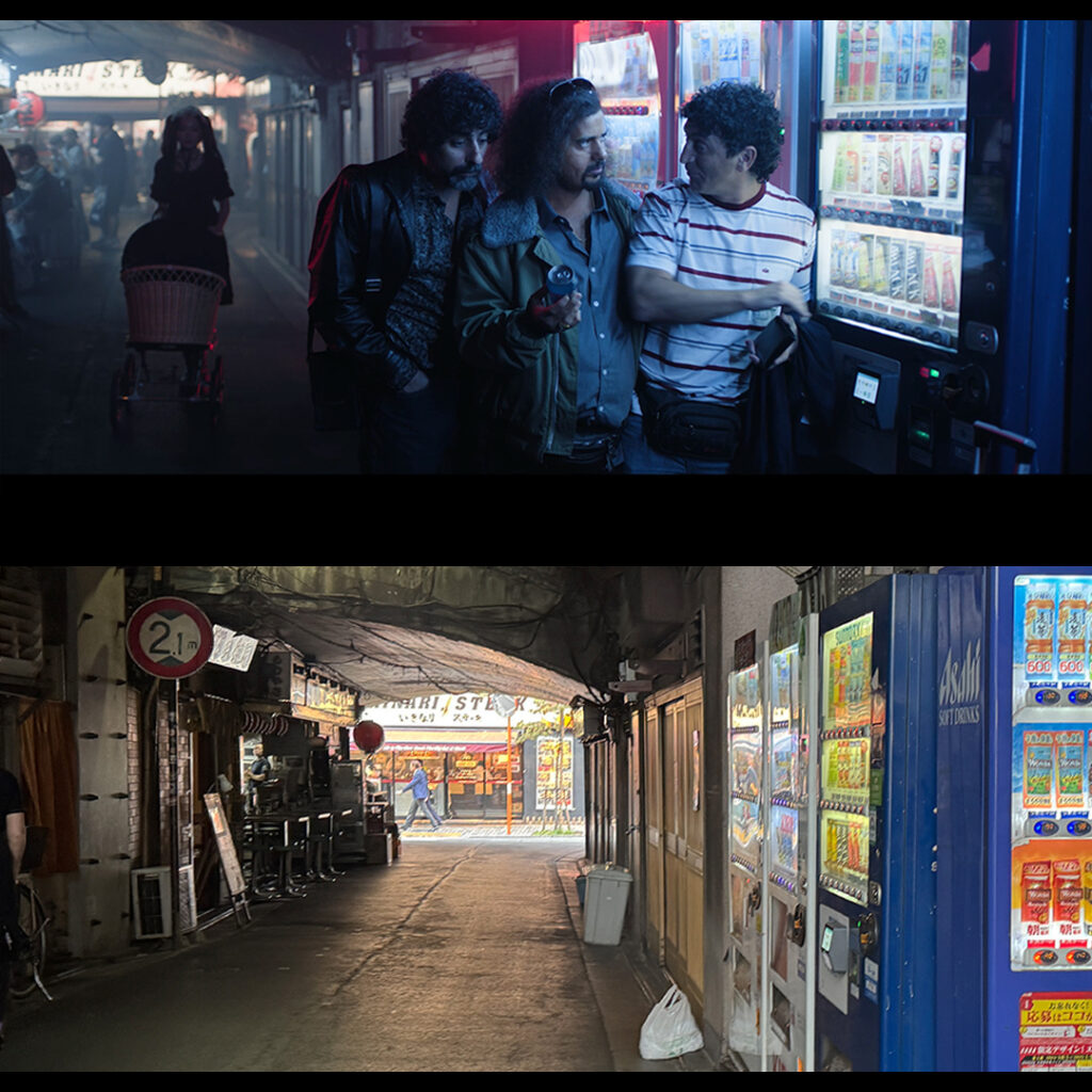 撮影前の下見と同じアングルで撮られた映画のシーンを比較。光の役割が実感できます。