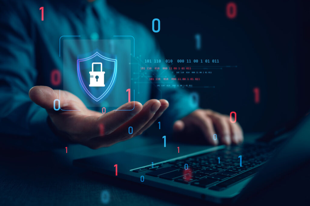 将来の鍵漏洩リスクに備える非圧縮暗号化技術を表現したサイバーセキュリティのイメージ